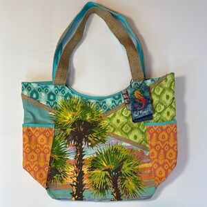 NWT Paul Brent Canvas Palm Tree Themed Tote